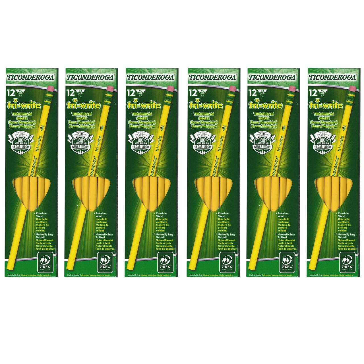 Ticonderoga® Tri-Write™ Pencils with Eraser, 6 Packs of 12